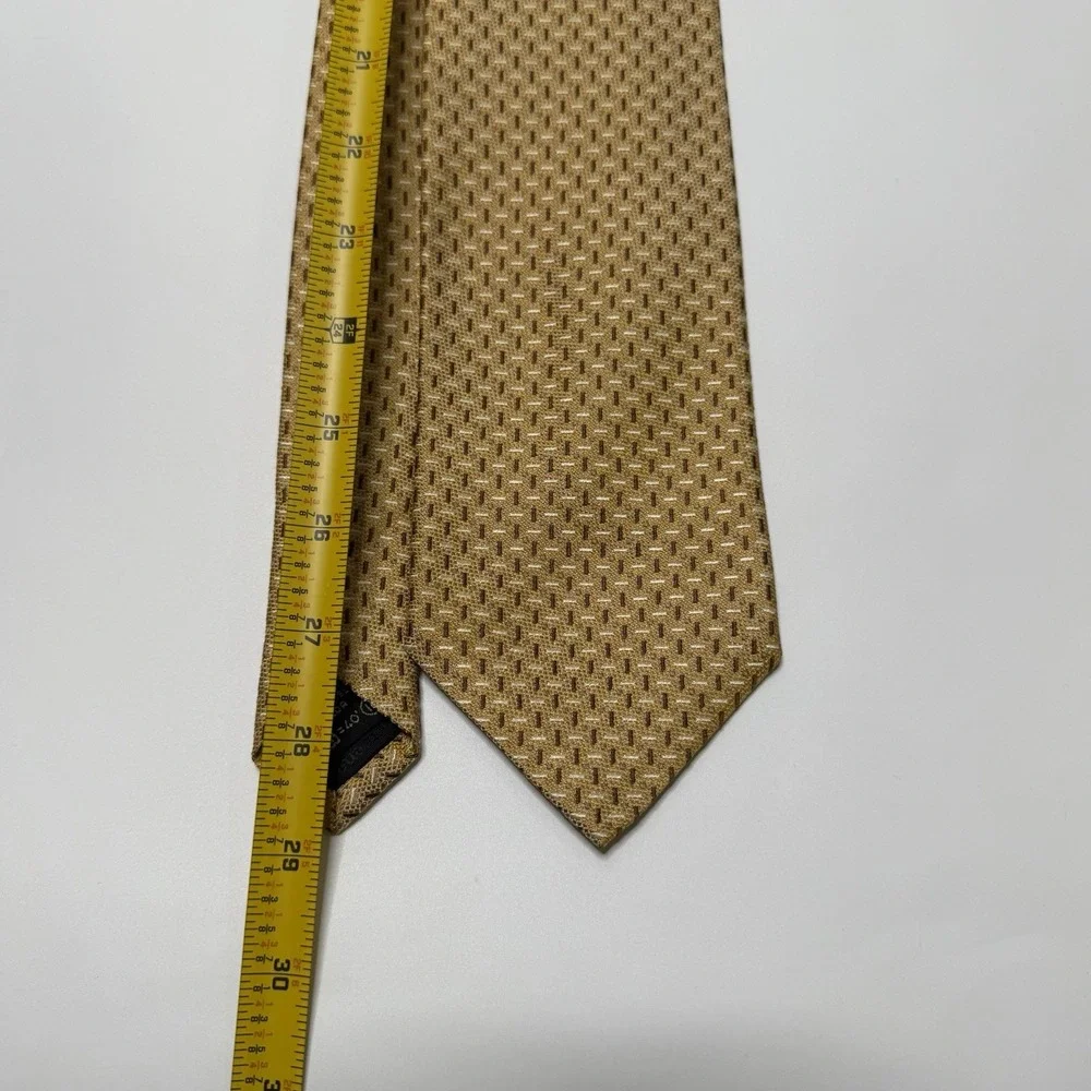 ERMENEGILDO ZEGNA‎ Men's 100% Silk Necktie ITALY Luxury Geometric Yellow Gold